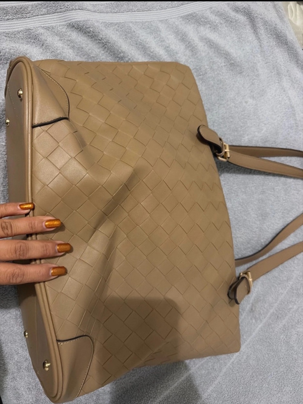 Ellen Tracy Taupe Woven Leather Tote